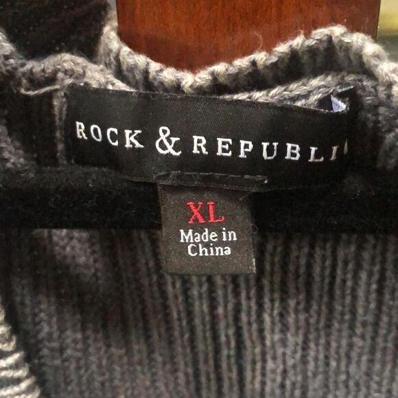 Indie Sleaze Rock & Republic Ribbed Grey Oversized Cold Shoulder Sweater XL - Picture 7 of 9